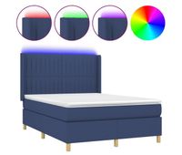 cama box spring colchon y luces led tela azul 140x200 cm rayas verticales