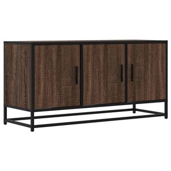 Mueble Tv | Mueble De Salón | Gabinete De Tv Madera Ingeniería Y Metal Marrón Roble 100x35x50 Cm