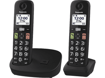 Teléfono - Panasonic KX-TGU112, Duo, Pantalla Retroiluminada, Botones Grandes, Compatible con Audífonos, Negro
