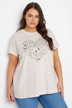 Yours Camiseta Beige De Corazón Mensajes Positivos, Mujer Curvy Y Tallas Grandes, Yours