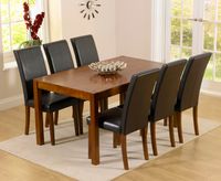 oxford 150cm dark solid oak dining set with brown albany chairs - brown 6 chairs