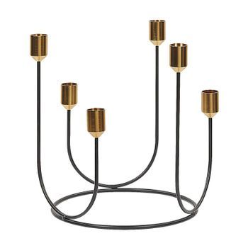 Candelabro De Metal Negro Y Dorado 25 Cm Portavelas Forma Redonda Decoración Moderna Panay