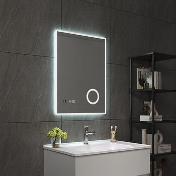 Espejo De Pared Con Led Lizzano Para Baño Ip65 Con Antivaho Y Lupa Aluminio 80 X 60 X 3 Cm - Blanco [pro.tec]