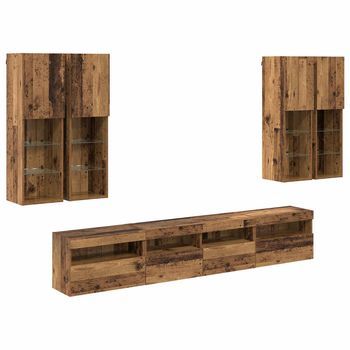 Conjunto De Mueble De Tv En La Pared Con Luces Led 7 Uds. Vidaxl