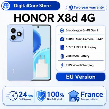 Smartphone HONOR X8d versión EU, Snapdragon 6s 4G Gen 2, pantalla AMOLED de 6.77 pulgadas, batería de 7000 mAh, carga superrápida de 45W, cámara principal de alta definición de 108MP, IP65