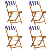 pack 4 uds sillas jardin  silla de exterior  sillon reclinables madera maciza tela azul blanco