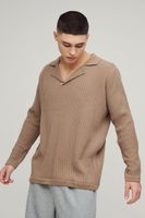 polo oversize de punto y canale con solapas beige