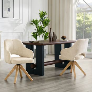 Set De 2 Sillas Giratorias - Sillas De Comedor - Madera Y Tejido - Blanco (45x48x85cm)