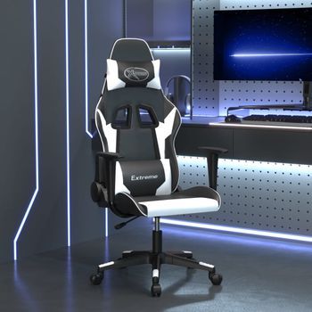 Silla Gaming | Silla De Oficina | Silla Gamer Ergonomica De Masaje Cuero Sintético Negro Y Blanco Cfw790407