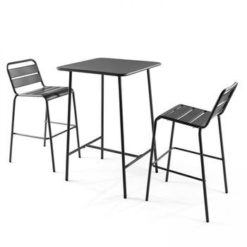 Mesa De Bar Y 2 Taburetes Altos De Metal Gris, Palavas - Oviala
