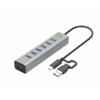 Hub USB i-tec 7 Puertos Metal USB-C/USB-A 5 Gbps Carga Activa Gris