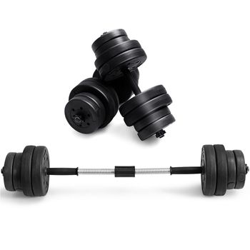 Costway Barra de Pesas Juego de Mancuernas de 30kg con 16 Pesas para Gimnasio Hogar Entrenamiento Negroy Plata