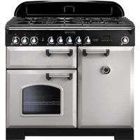 rangemaster classic deluxe 100 dual fuel range cooker - royal pearl  chrome brown