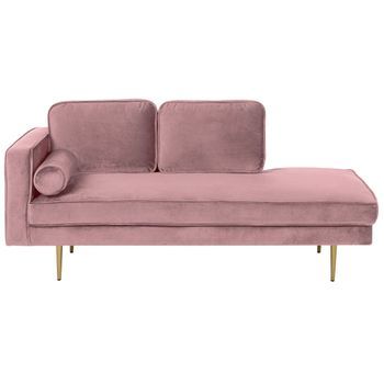Chaise Longue Tapizado En Terciopelo Rosa Versión Izquierda Patas De Metal Diseño Moderno Miramas