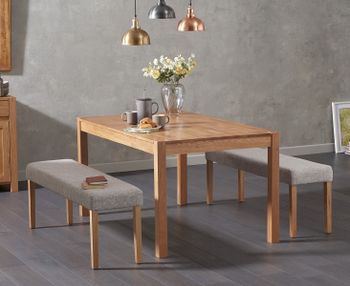 Oxford 150cm Solid Oak Dining Table with Mia Grey Benches