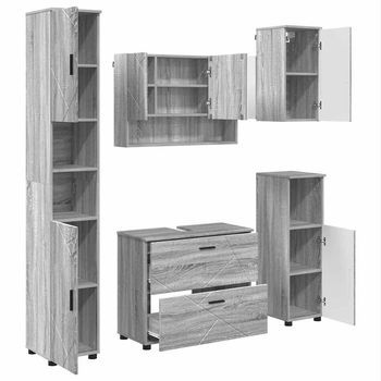 Juego De Muebles De Baño 5 Uds. Gris Sonoma 35 X 30 X 192 Cm Vidaxl