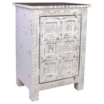 Mesita De Madera Acabado Artesanal De 1 Puerta Blanco 53x40x73h Cm