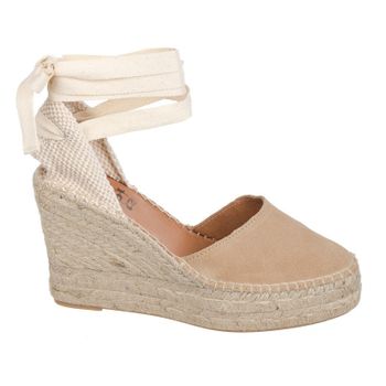 Alpargata serraje beige doble plataforma