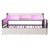 sofa cama de hierro 90x200 cm - con iluminacion led almacenamiento escritorio desplegable - blanco
