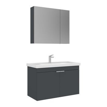 Conjunto De Mueble Con Lavabo Y Espejo (2 Piezas)  - 90 X 45 X 58 Cm - Antracita Mate