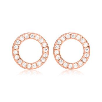 Pendientes círculo plata 925 circonita rosado