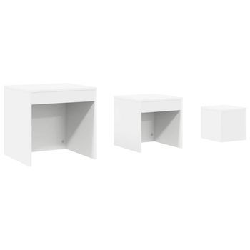 3 Uds Mesas Apilables，mesa Auxiliar，mesita De Centro Madera Contrachapada Blanco