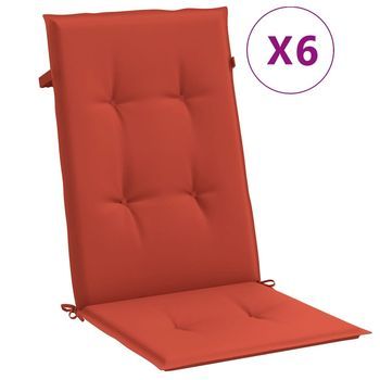 Cojines Silla Respaldo Alto 6 Uds Tela Rojo Melange 120x50x4 Cm Vidaxl