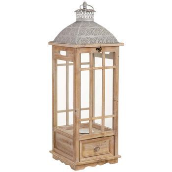 Farol De Madera Beige  23.5x23.5x69h Cm