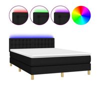 cama box spring colchon y luces led tela negro 140x190 cm botones