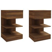 pack 2 uds mesitas de noche  mesa auxiliar  mesilla contrachapado marron roble 40x35x65 cm