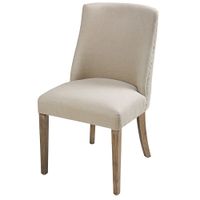 silla de comedor tapizada en lino con patas de roble