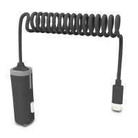 muvit cargador de coche con cable rizado lightning mfi 24a 18m negro