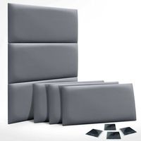dhome juego de 6 paneles tapizados de polipiel premium pack autoadhesivos para pared acusticos absorbentes proteccion gris 50x30cm x6