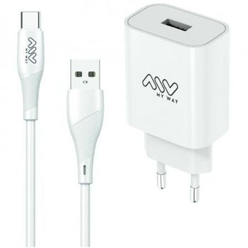 Cargador de pared MYWAY MYWEPAK0002 1xUSB 15W + Cable USB Tipo-C 1.2m Blanco