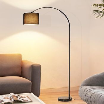 Lámpara De Pie Arqueada Pantalla Tela Ø30cm Base De Mármol Ø26cm E27 Para Salón Sin Bombilla Zmh 181cm Negra