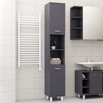 Armario De Baño Madera Contrachapada Gris Brillo 30x30x179 Cm Vidaxl