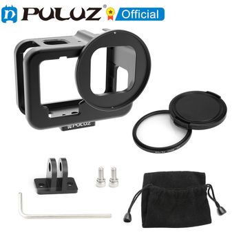 PULUZ para GoPro HERO13 12 11 10 9, Carcasa Protectora Negra Reforzada de Aleación de Aluminio CNC con Marco y Lente UV de 52 mm