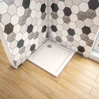 Plato De Ducha Cuadrado Blanco 80x80x3cm+accesorios De Desagüe Aica