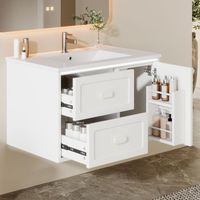 mueble de bano suspendido - mueble para el bano - mdf y ceramica - blanco 76x46x51cm