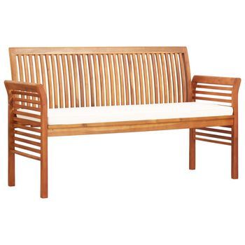 Banco De Jardín 3 Plazas Con Cojín Madera Maciza Acacia 150 Cm Vidaxl