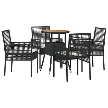 Conjunto De Comedor De Jardín 5 Piezas | Mueble De Jardín Negro Ratán Sintético