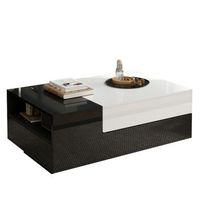 mesa de centro elevable con espacio de almacenamiento - mesa de salon brillante - con tapa deslizante - negro  blanco