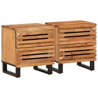 conjunto de 2 mesitas de noche con cajones 40 x 34 x 46 cm madera acacia y hierro dec034792