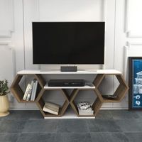 mueble tv compartimentos abiertos120 cmnuez y blanco bal