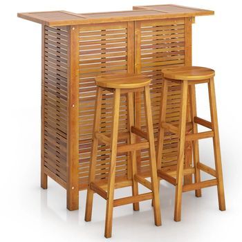 Conjunto Muebles De Bar Para Jardín 3 Uds | Mesa Y Sillas Madera Maciza De Acacia