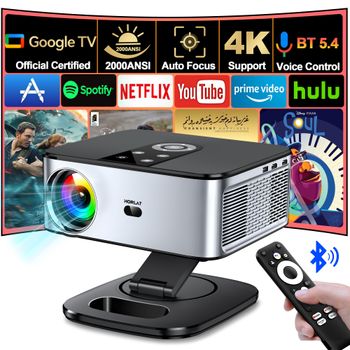 Proyector HORLAT con Google TV, 40000 Lúmenes, Control por Voz Bluetooth, Enfoque Automático, Android 11, WiFi 6, 4K UHD, Proyector de Cine en Casa