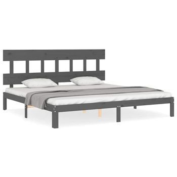 Estructura De Cama Con Cabecero Madera Maciza Gris 200x200 Cm Vidaxl