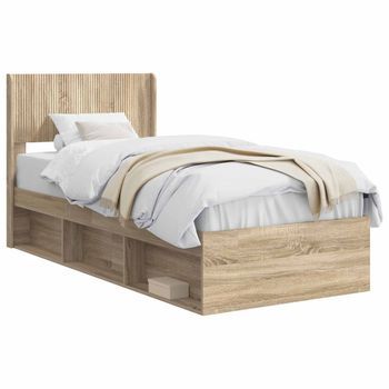 Cama Individual | Cama Para Adulto | Estructura De Cama Con Almacenamiento Y Cabecero Roble Sonoma
