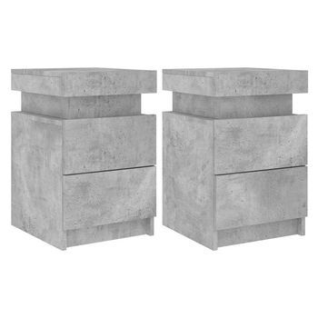 Pack 2 Uds Mesitas De Noche | Mesilla De Noche Con Luces Led Gris Hormigón 35x39x55 Cm