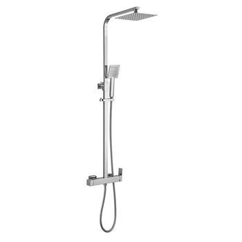 Kibath Columna De Ducha Monomando Che | Altura Regulable 73-122 Cm | Latón Macizo Cromo Brillo | Diseño Cuadrado Con Rociador Efecto Lluvia Y Alcachofa | Ideal Techos Altos